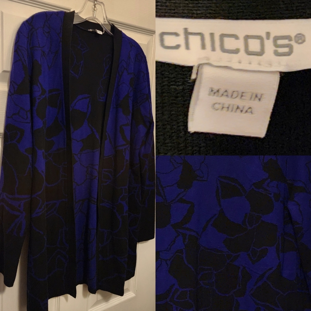 CHICOs Eclectic Abstract Floral Long Sleeve Knit Cardigan • Duster • Size 0 - S